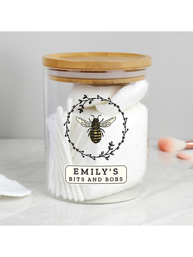 Personalised Bee Glass Jar With Bamboo Lid Novelties Parties Direct Ltd